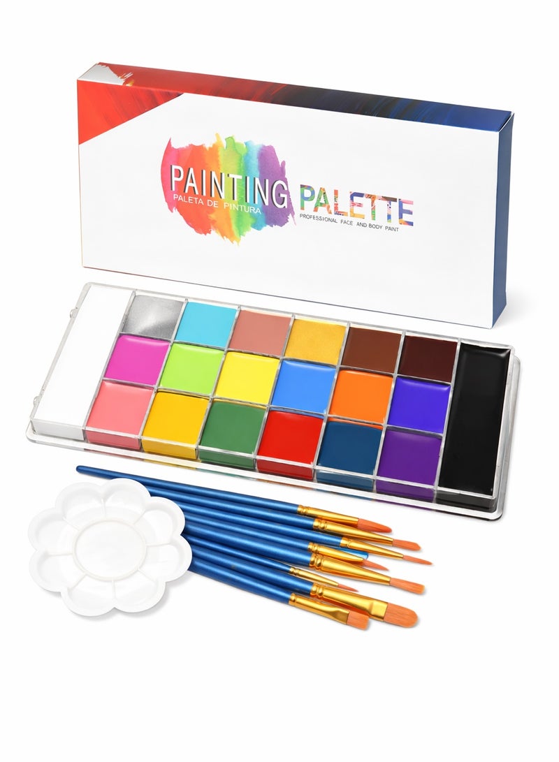 VKL 20 Colors Body Face Paint Cosplay Makeup Palette Kit, Professional Face Painting Kit for Kids & Adults, Red Black White Special Effects Paints Palette for Halloween with 10 Brushes - Image 1